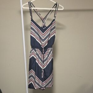 BeBop Navy Chevron-Print Drawstring Mini Dress